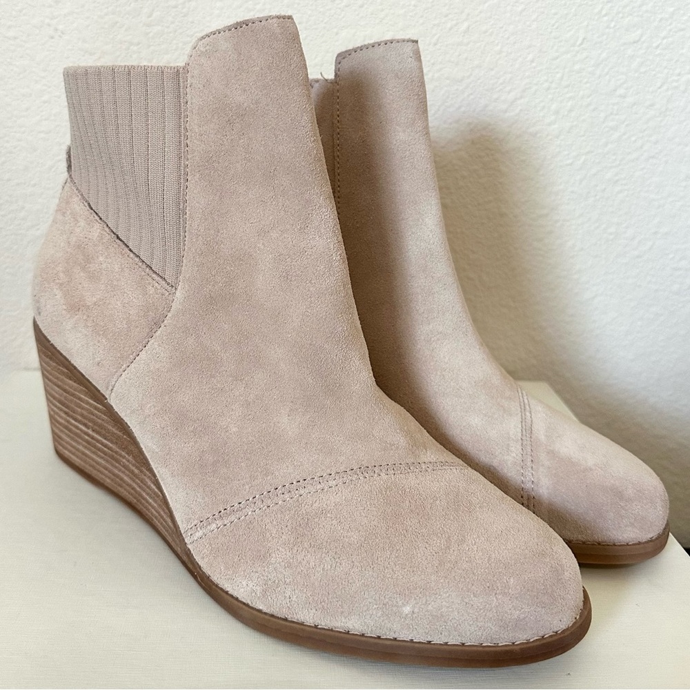 New! Toms Womens Tan Sadie Suede Leather Wedge Booties Sz 10 Boots Shoes